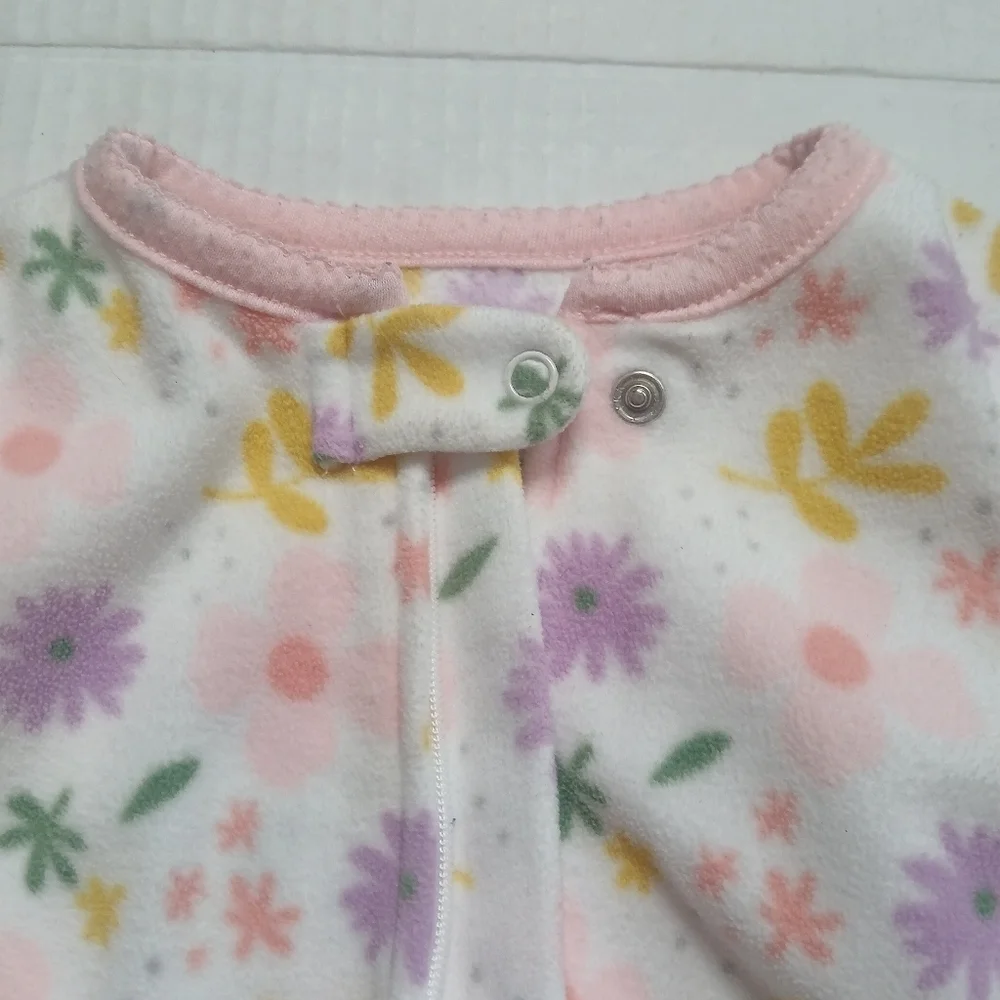 Simple Joys Carter's Girl’s Floral Pink Purple Footies Fleece Sleeper Sz 3-6 M